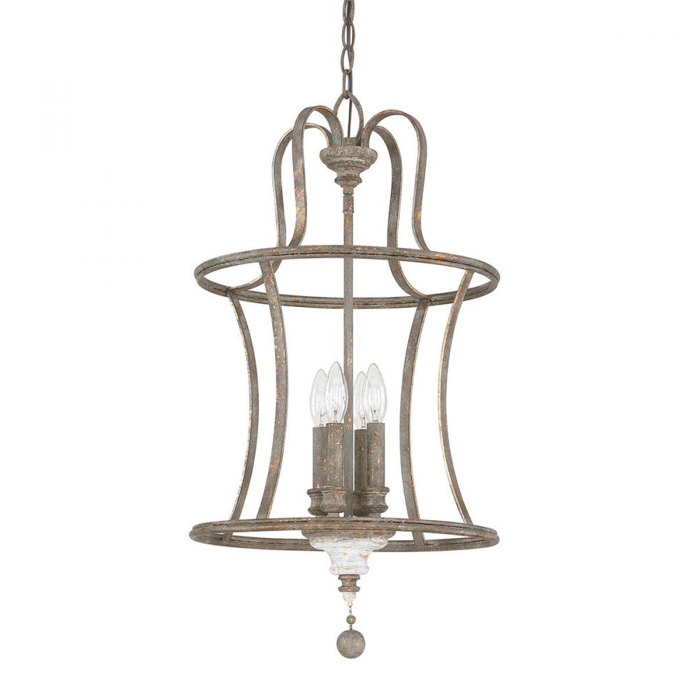 4-Light Pendant in Distressed Grey and White French Antique
