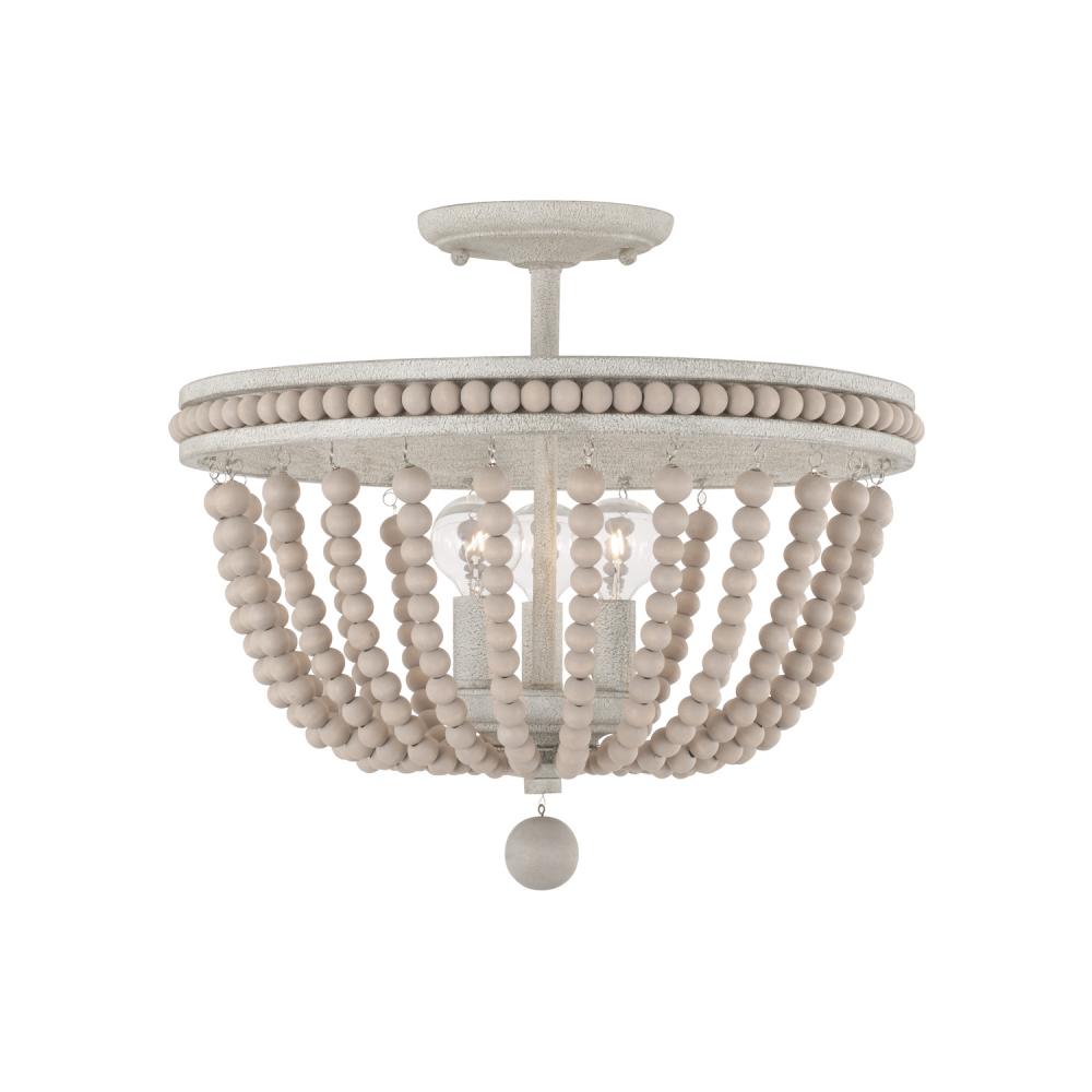 3-Light Semi Flush in Sand Dollar with Painted Wood Beads