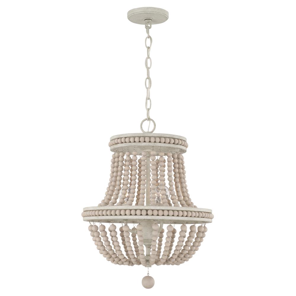 3-Light Chandelier Pendant in Sand Dollar with Painted Wood Beads